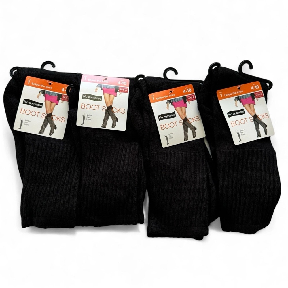 No Nonsense Below‎ The Knee Rugged Boot Socks Black 4 Pairs Womens Size 4-10